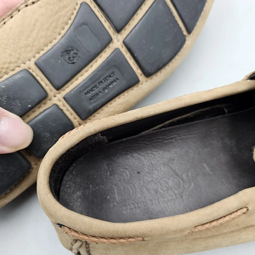 Brecos Mens Size 9 EUC Tan Nubuck Leather Italian Made Moccasins Drivers Loafers - Picture 8 of 8